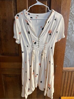 Free People Cream Dress with Coral Floral Accent